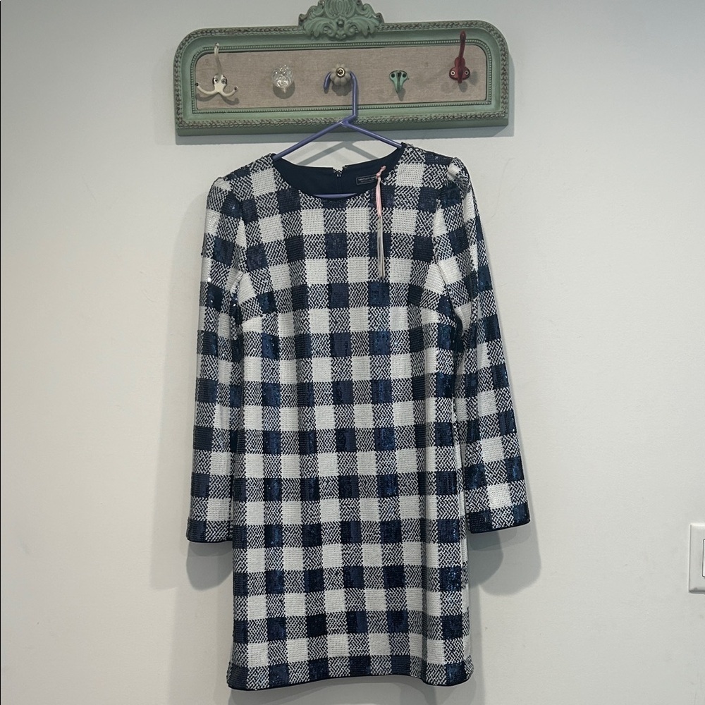 Vineyard Vines Navy/ white Sequin long sleeve mini dress new women’s medium